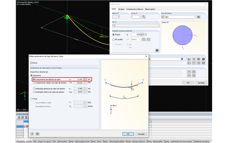 Introdução do comprimento de destino do cabo