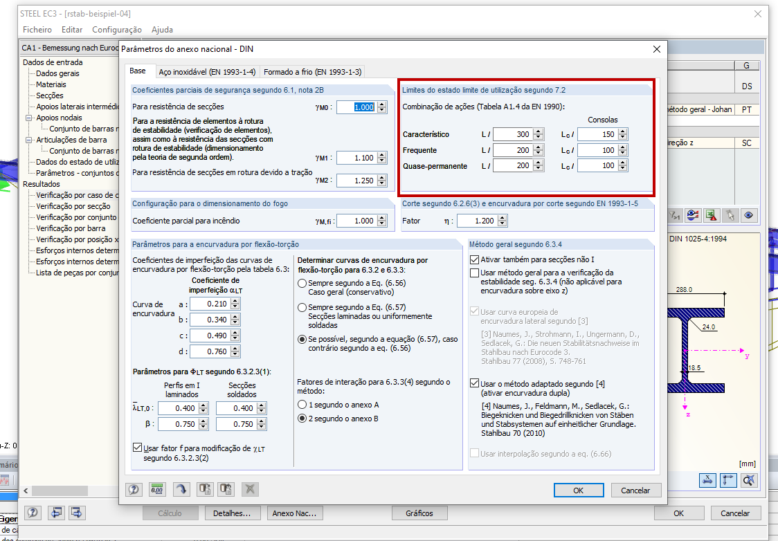Valores limite para a verificação da deformação