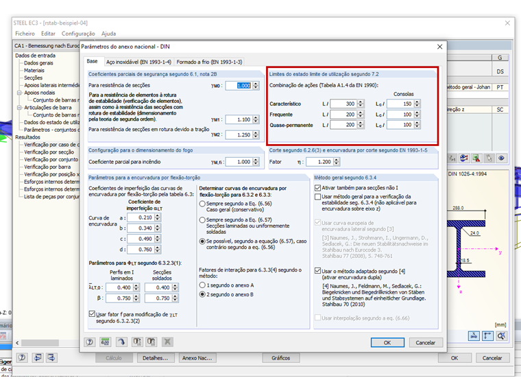 Valores limite para a verificação da deformação