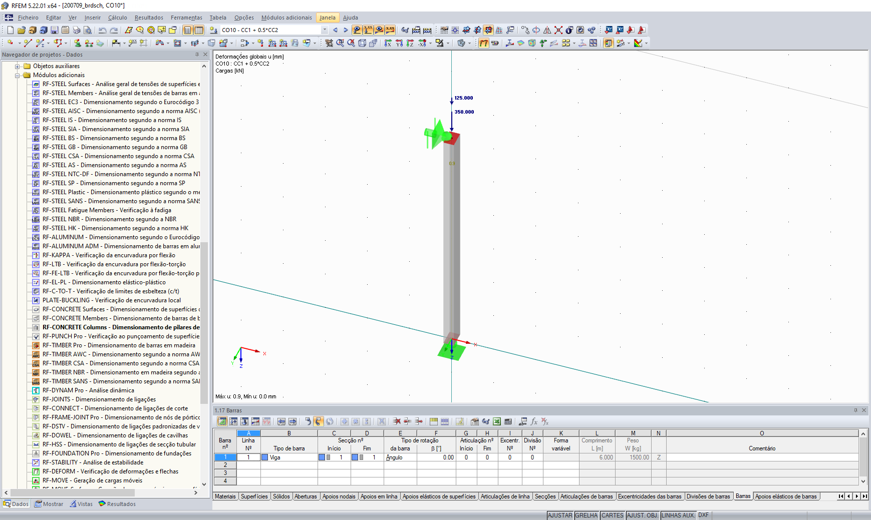 Sistema estrutural e carregamento