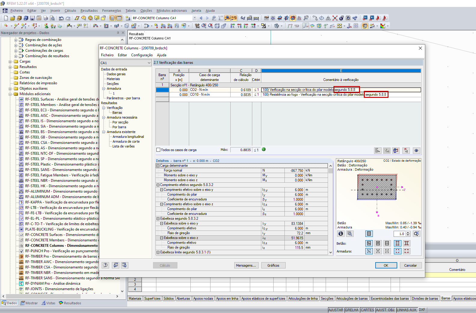 Verificação da resistência ao fogo no RF-/CONCRETE Columns