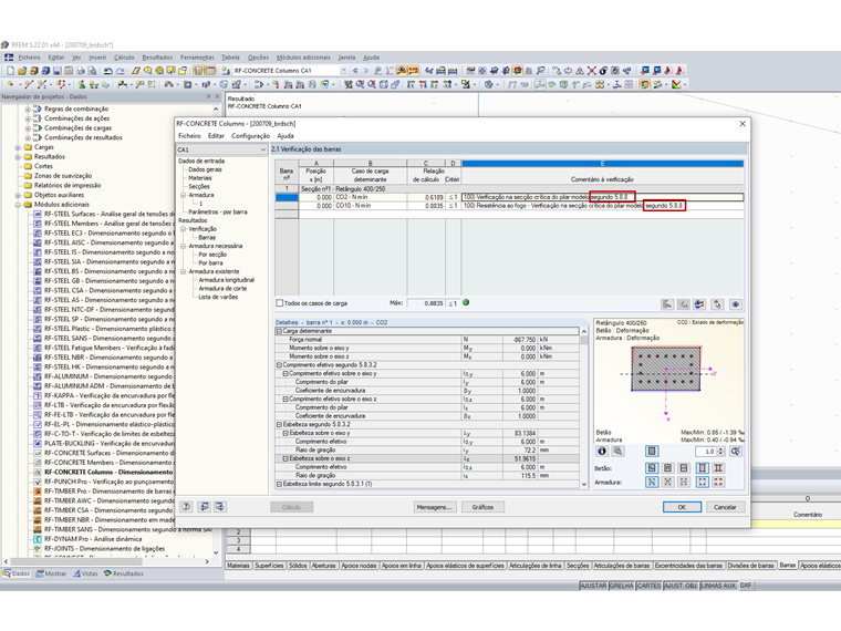Verificação da resistência ao fogo no RF-/CONCRETE Columns