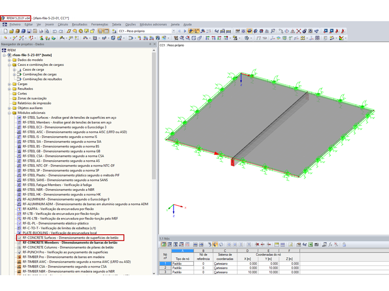 Captura de ecrã da versão 5.20.01 – Dados do RF-CONCRETE Surfaces em falta