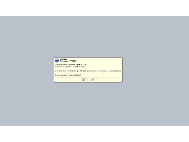 Informação ao abrir uma versão mais antiga do programa
