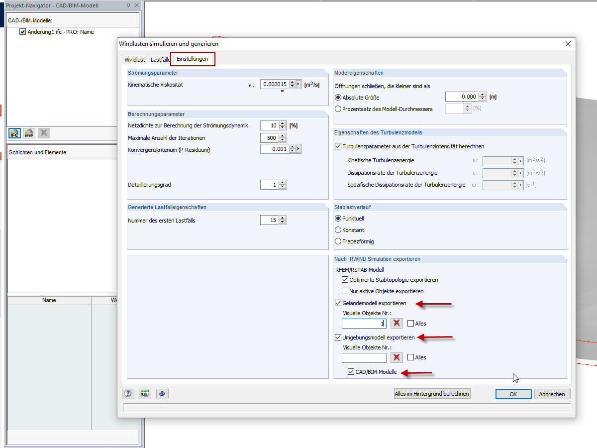 Opção para exportar objetos para o RWIND Simulation