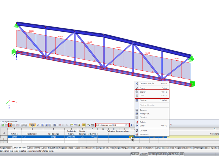 Copiar cargas de um caso de carga para outro