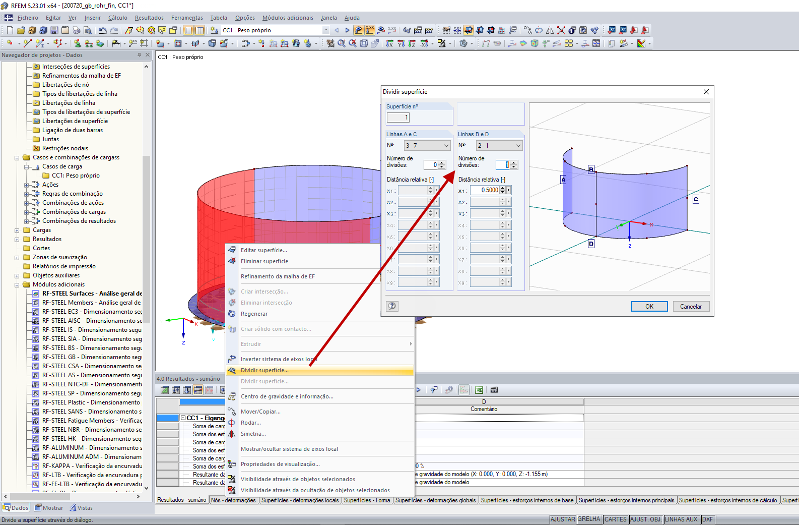 Divisão de superfície quadrangular