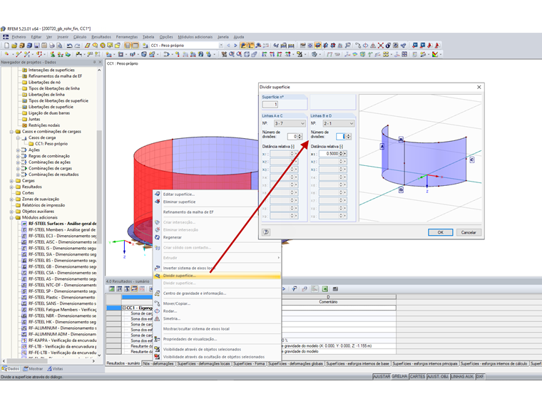 Divisão de superfície quadrangular