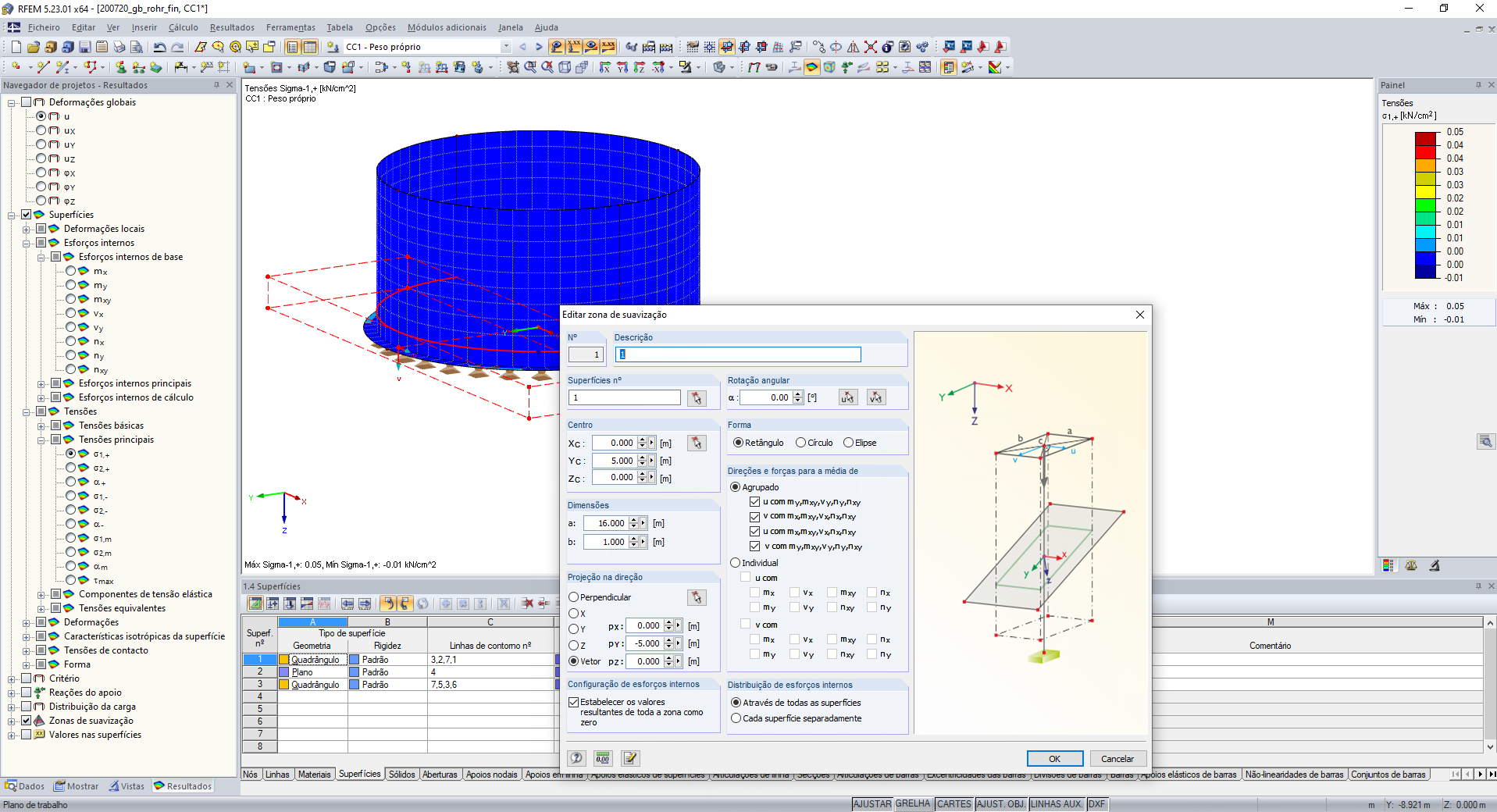 Zona de suavização – Dados de entrada