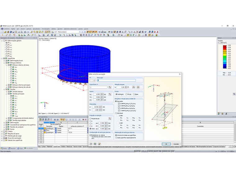Zona de suavização – Dados de entrada