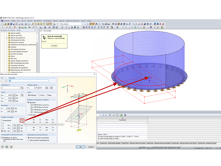 Zona de suavização – Definição do vetor