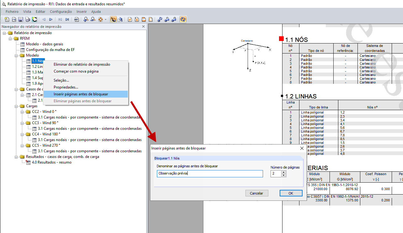 Inserir páginas antes de bloquear