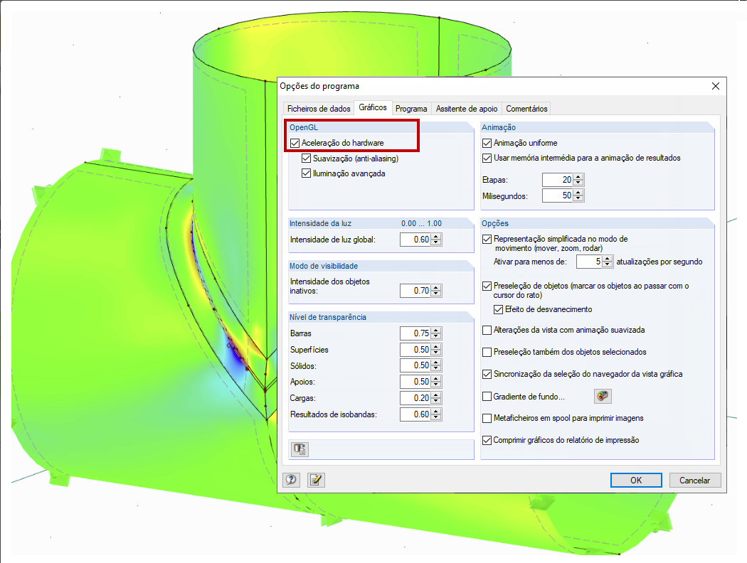Ativação da aceleração de hardware OpenGL