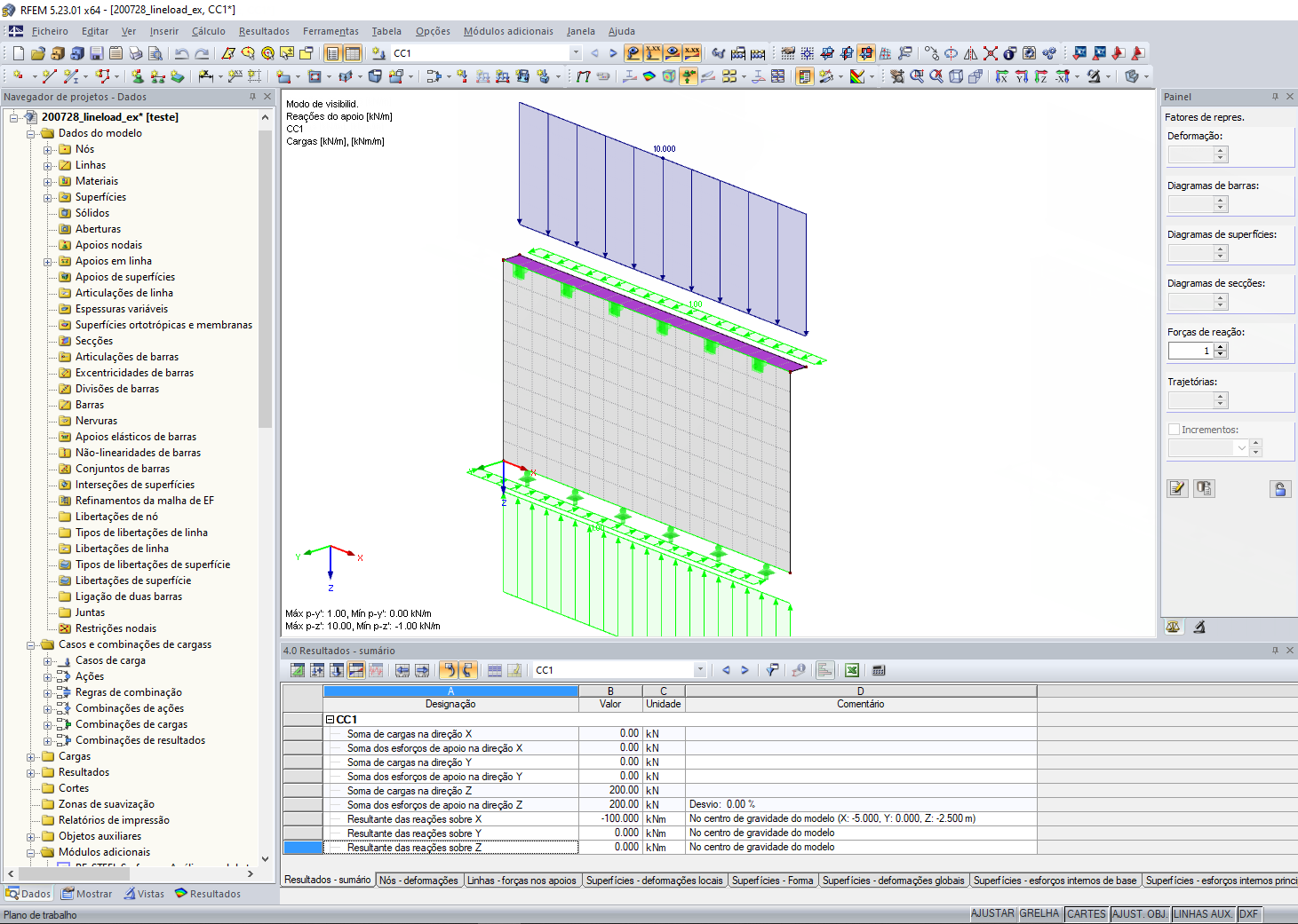Carregamento como carga de linha com superfície rígida