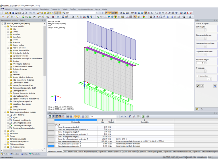Carregamento como carga de linha com superfície rígida