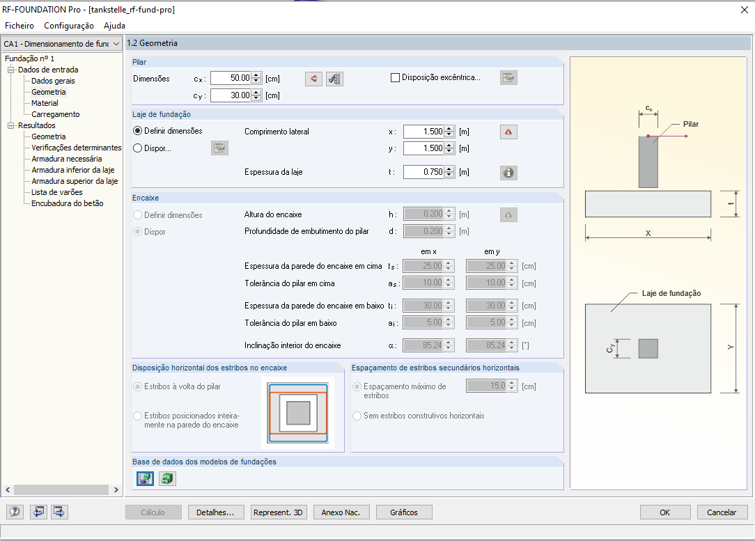 Janela "1.2 Geometria" no RF-/FOUNDATION Pro