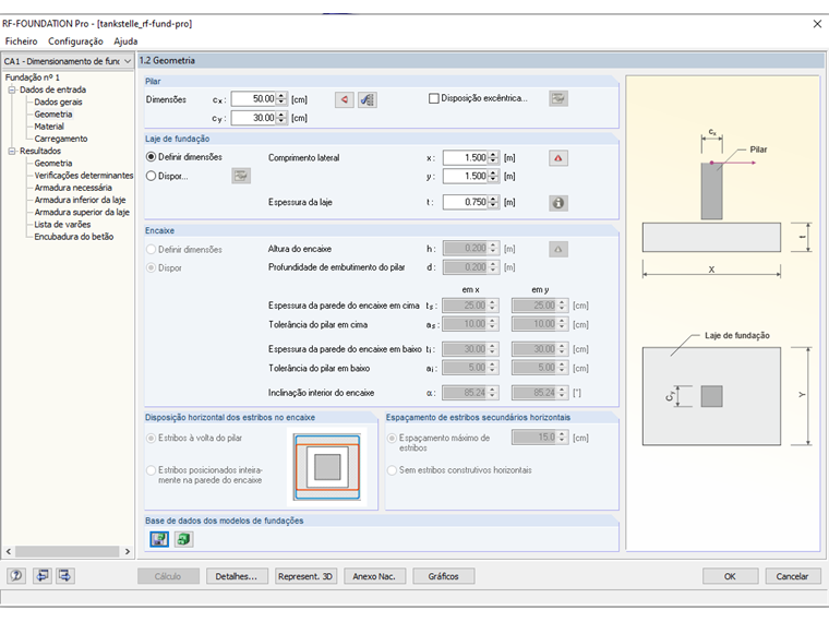 Janela "1.2 Geometria" no RF-/FOUNDATION Pro