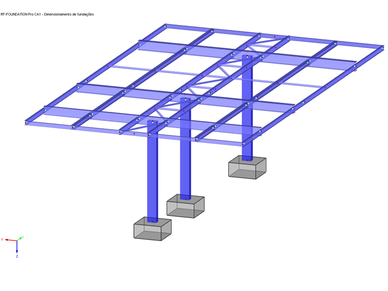 Representação dos blocos da fundação sob os pilares do modelo