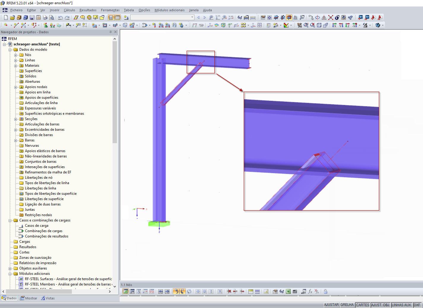 Extremidade de barra perpendicular