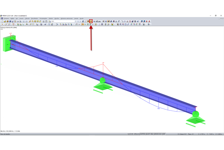 Valores resultantes na barra de ferramentas