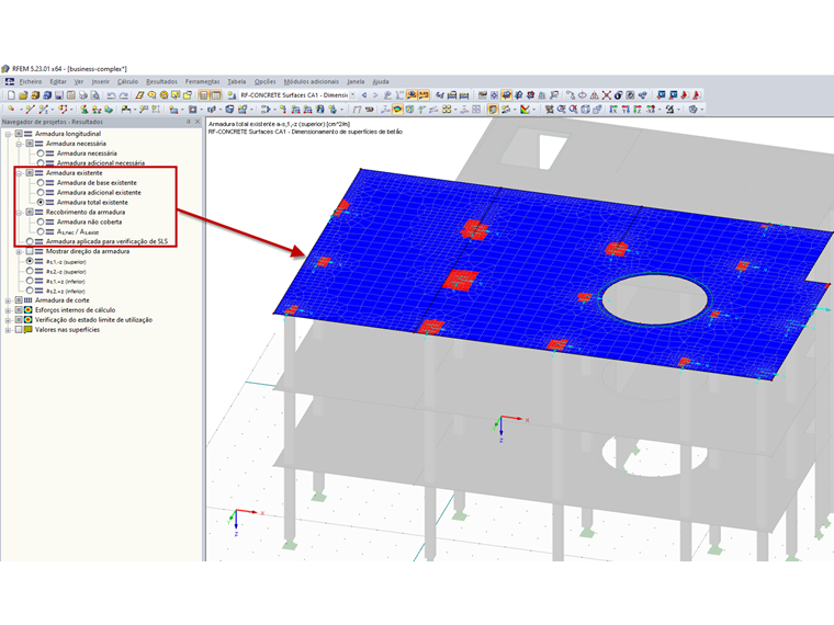 Opções no Navegador de projetos – Resultados do RF-CONCRETE Surfaces