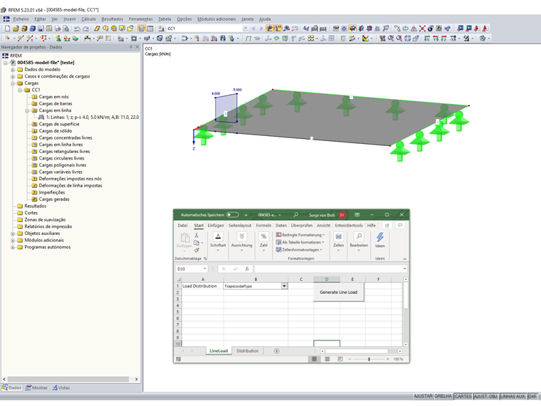 Carga em linha trapezoidal gerada com macro