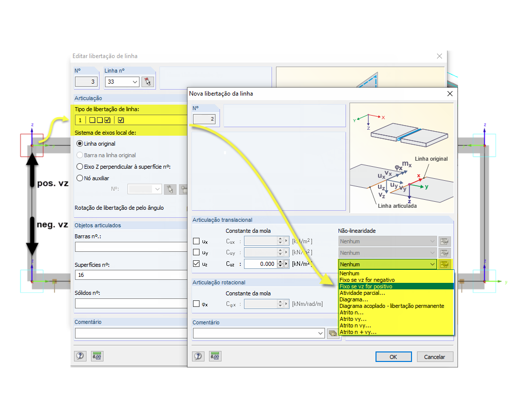 Definição do tipo de libertação de linha