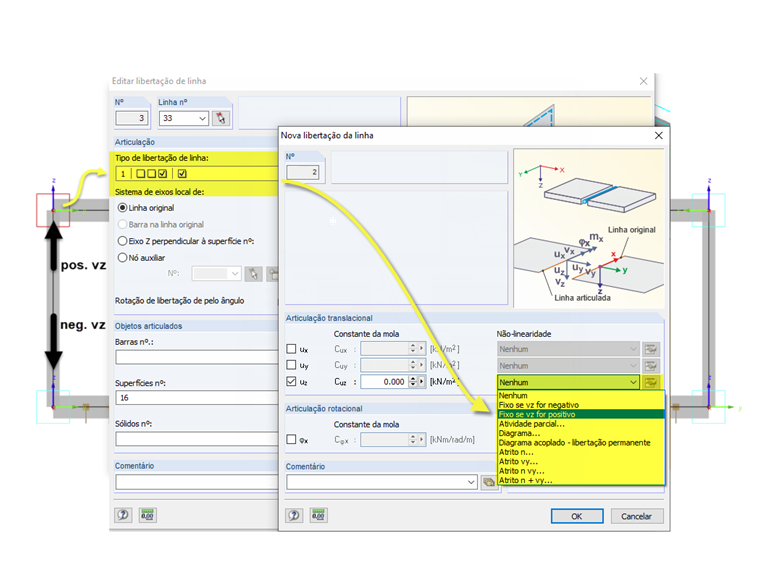 Definição do tipo de libertação de linha