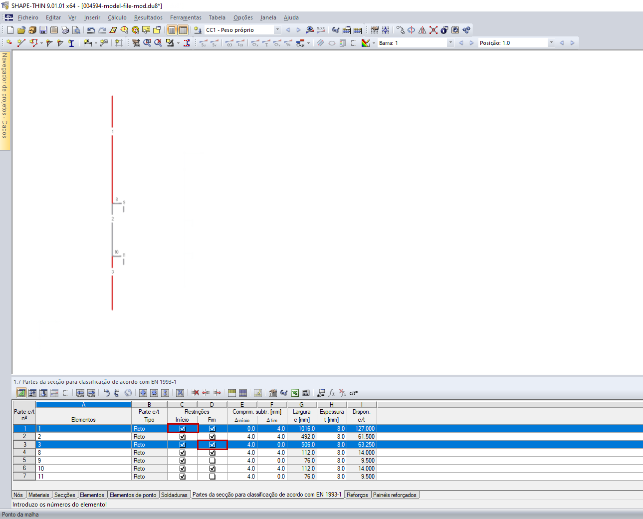 Com a restrição adicionada nas bordas livres