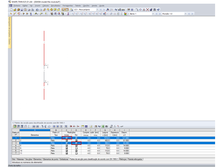 Com a restrição adicionada nas bordas livres