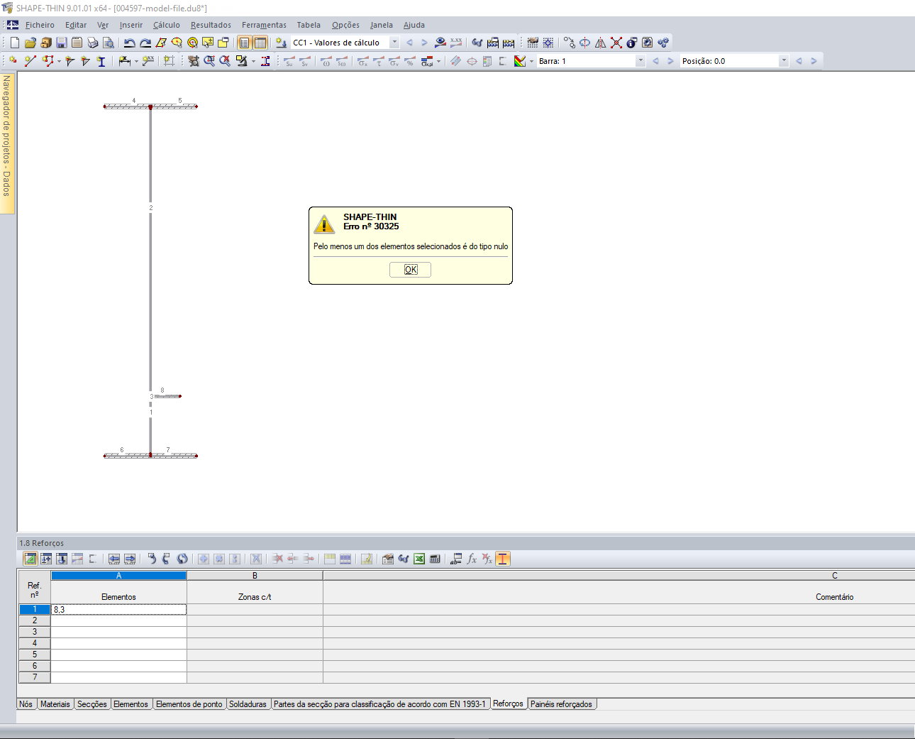 Mensagem de erro "Pelo menos um dos elementos selecionados é do tipo nulo".