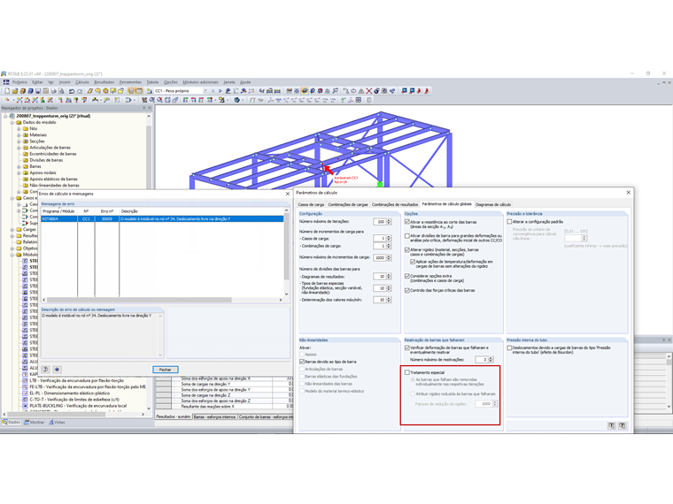 Erro – configuração em falta nos parâmetros de cálculo