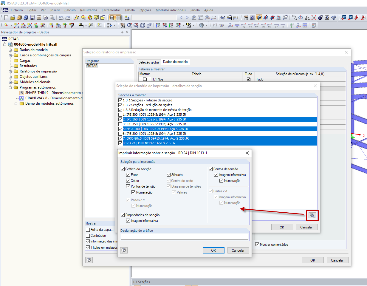 imprimir informação sobre a secção