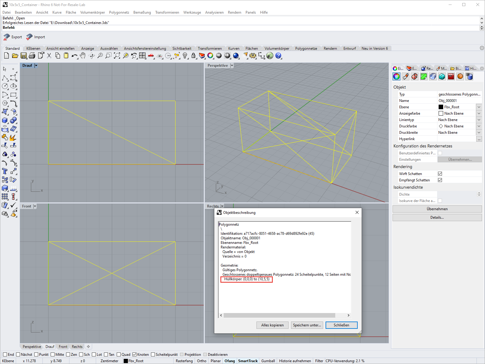 Dimensionamento de sólido envolvente no Rhino 6