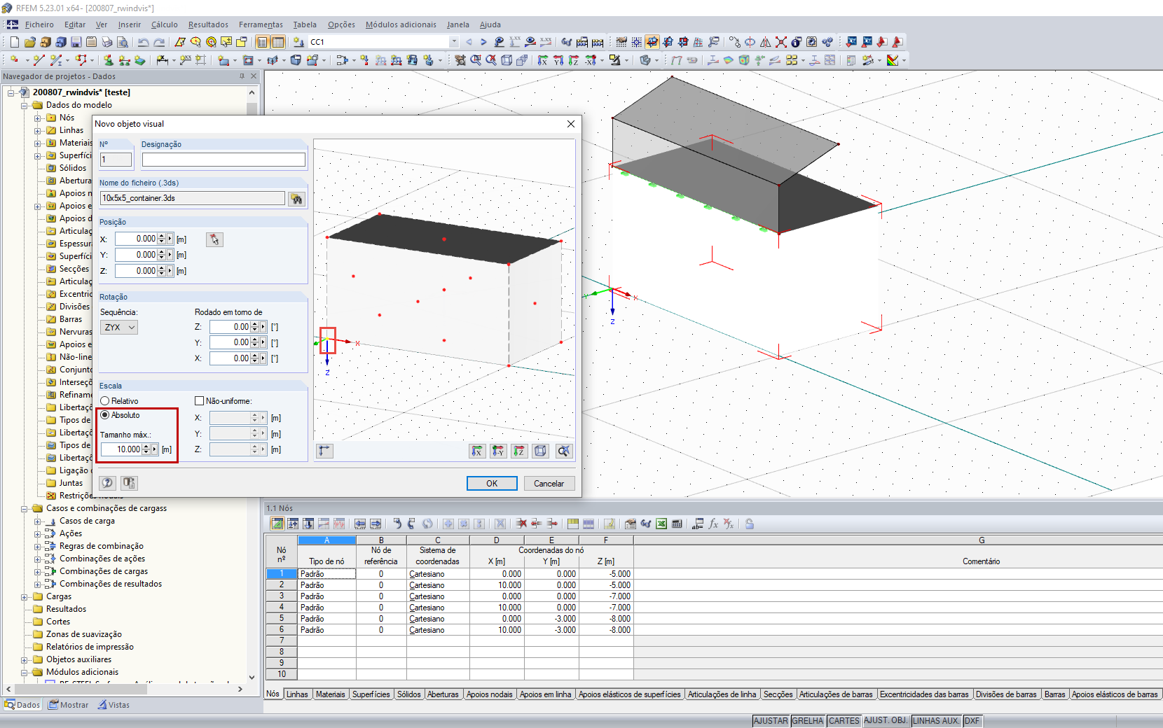 Inserir objeto visual – Configuração