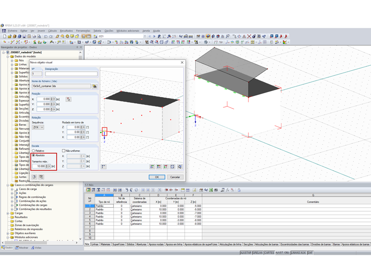 Inserir objeto visual – Configuração