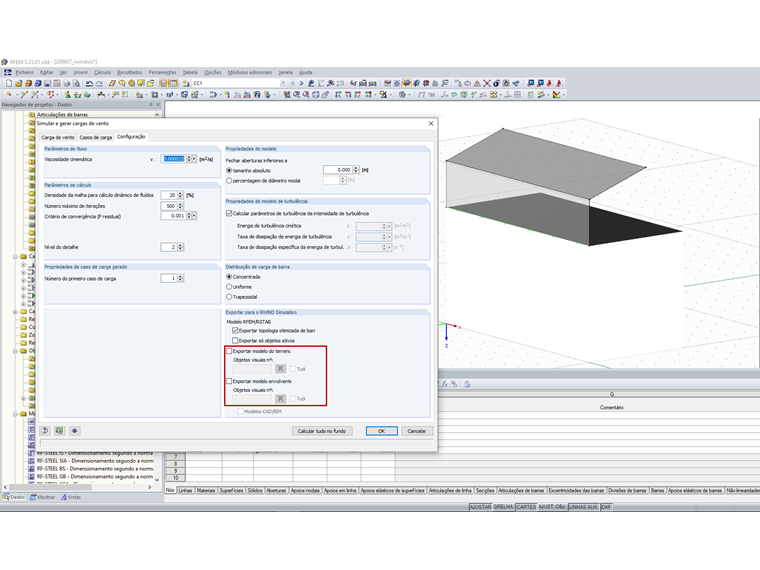 Simular e gerar cargas de vento – Configuração