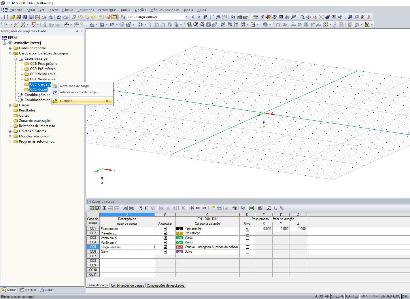 Eliminar casos de carga no Navegador de projetos