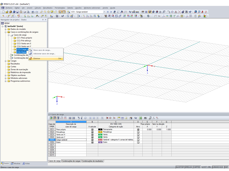 Eliminar casos de carga no Navegador de projetos