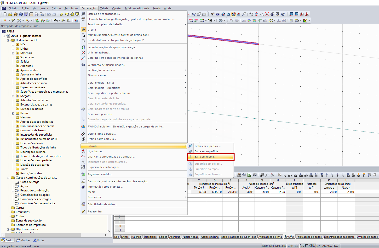 Funções para extrudir linhas e barras