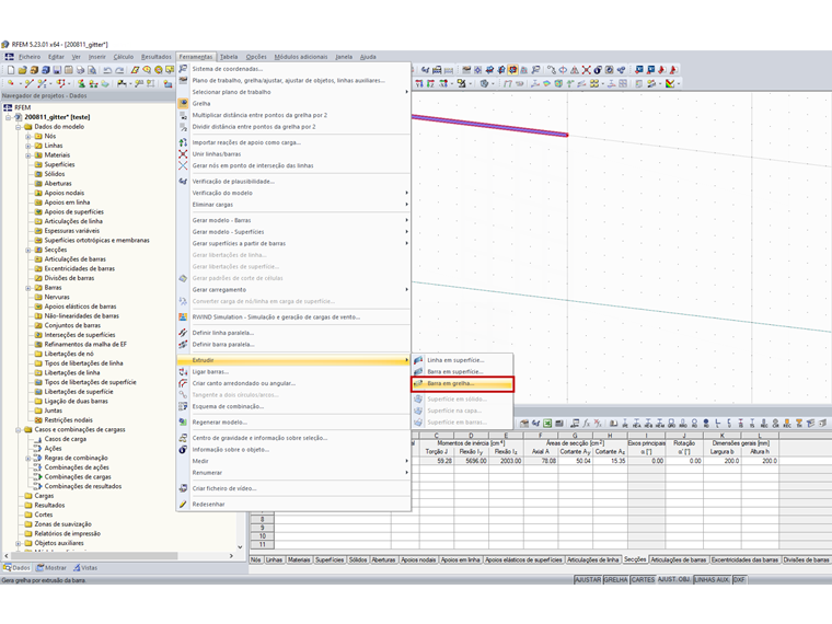 Funções para extrudir linhas e barras