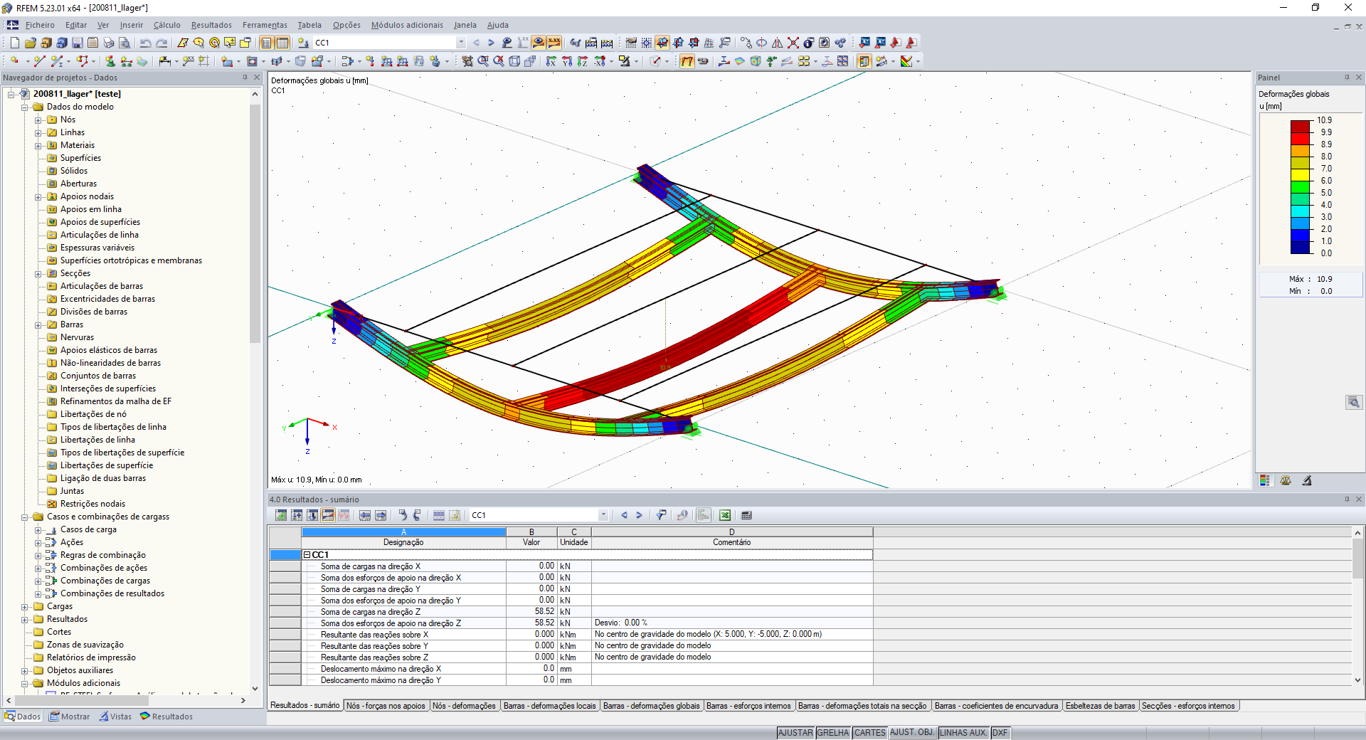 Cálculo sem apoios em linha