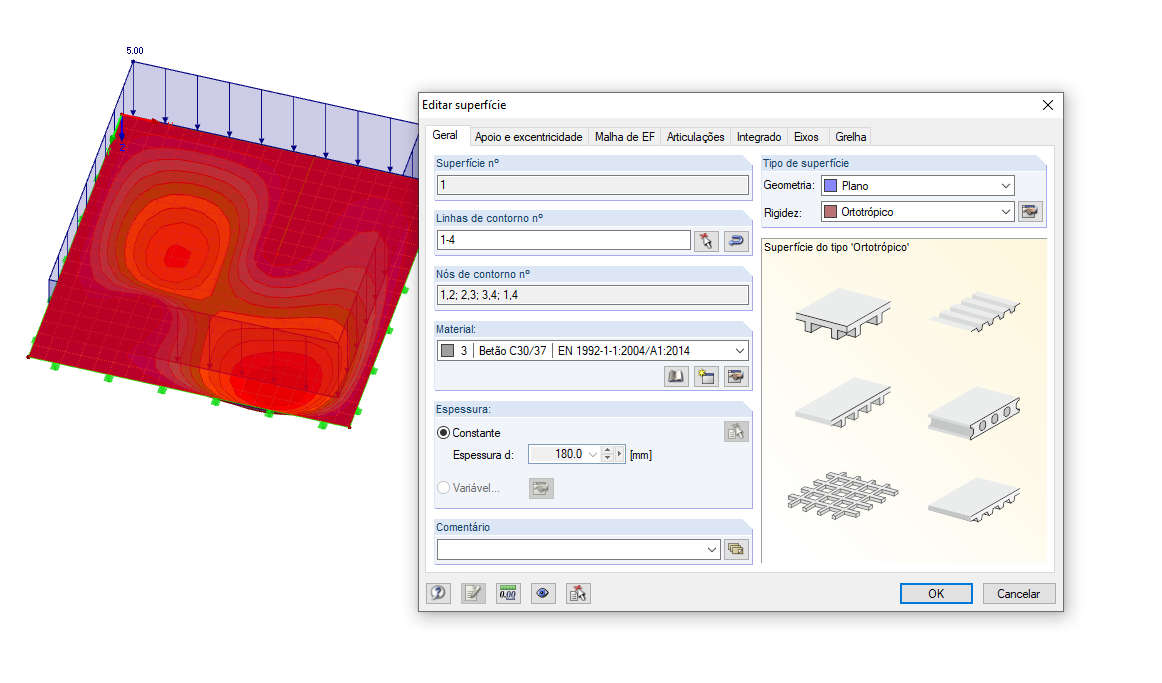 Superfície com rigidez "Ortotrópico"
