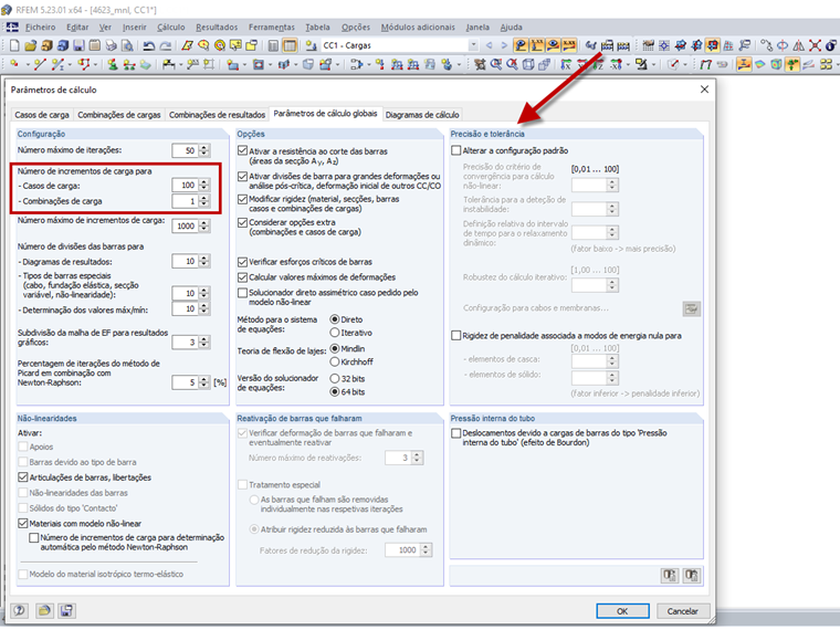Parâmetros de cálculo