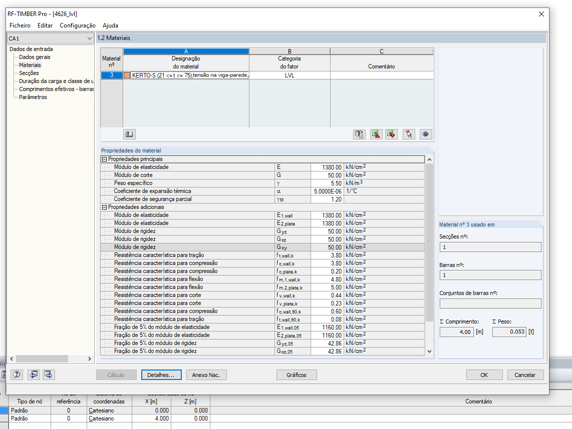 Janela "1.2 Materiais"