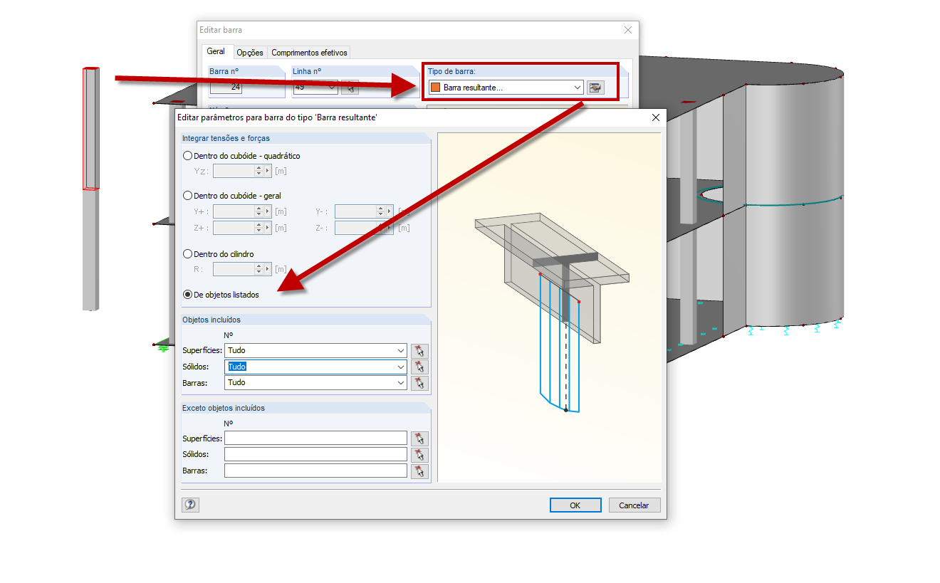 Barra resultante | Parâmetros de entrada