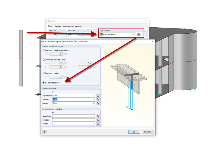Barra resultante | Parâmetros de entrada