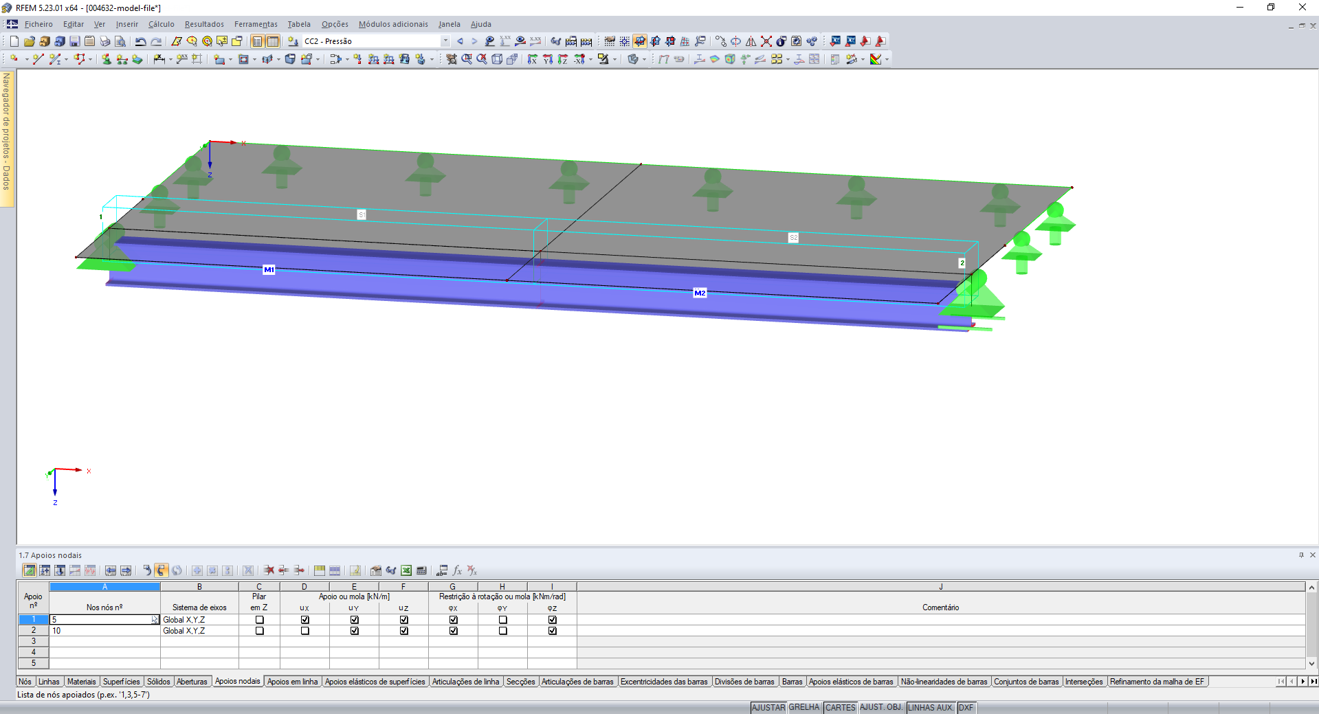 Apoios de nós e comprimentos efetivos