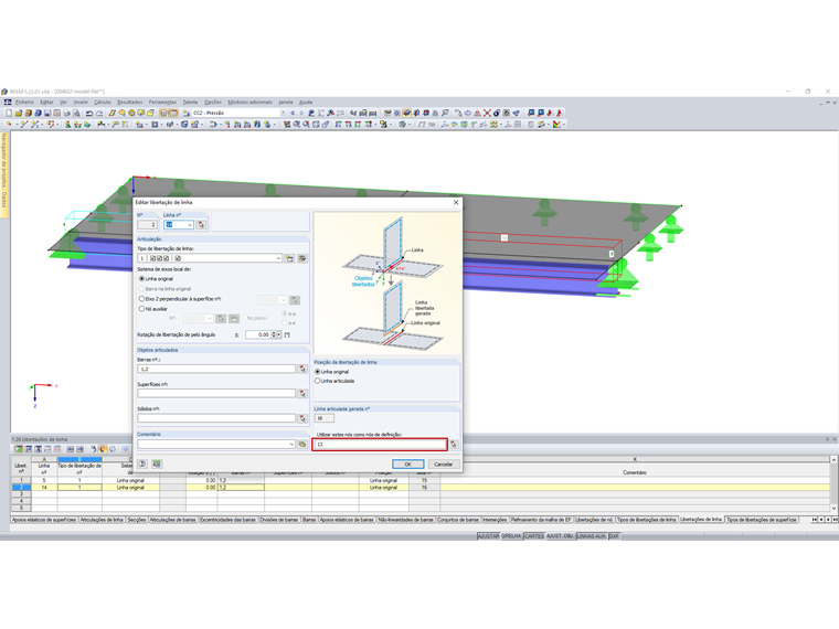 Libertação de linha 2 com nó de definição