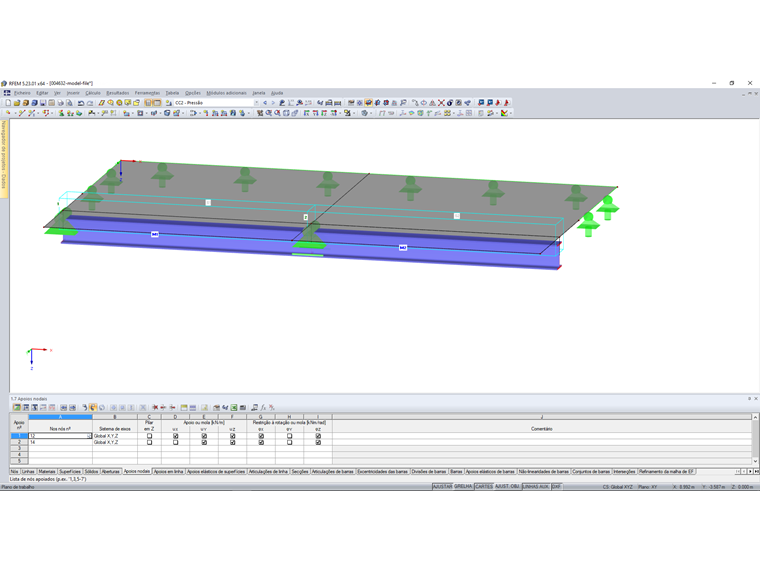 Apoio nodal nas barras 1 e 2
